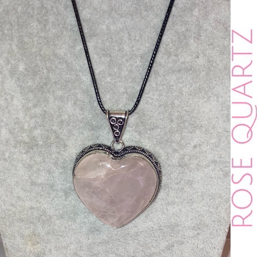 Rose Quartz Gemstone Chunky Handmade Heart Pendant Necklace